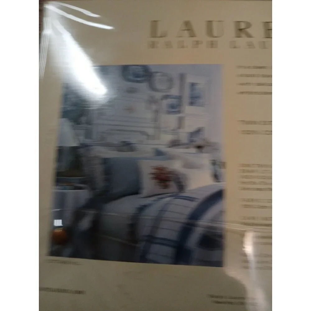 Lauren Ralph Lauren Cottage Hill Tattersal Twin Deep Fitted Sheet Blue   RARE !!